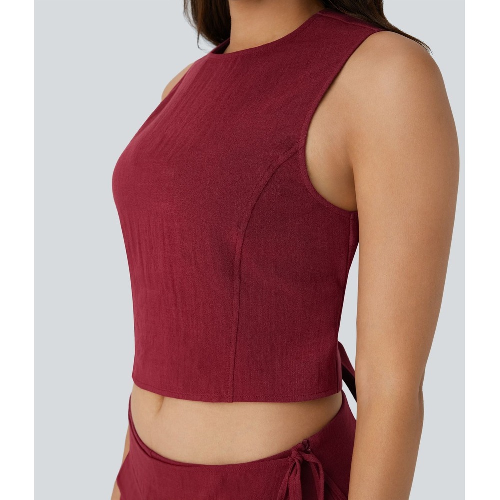 Halara Crop Top Open Back Tie XL Burgundy Womens Sleeveless Summer Boho Maroon